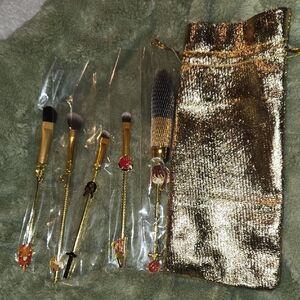 Anime Inspired Gold Makeup Brush Set with Pouch